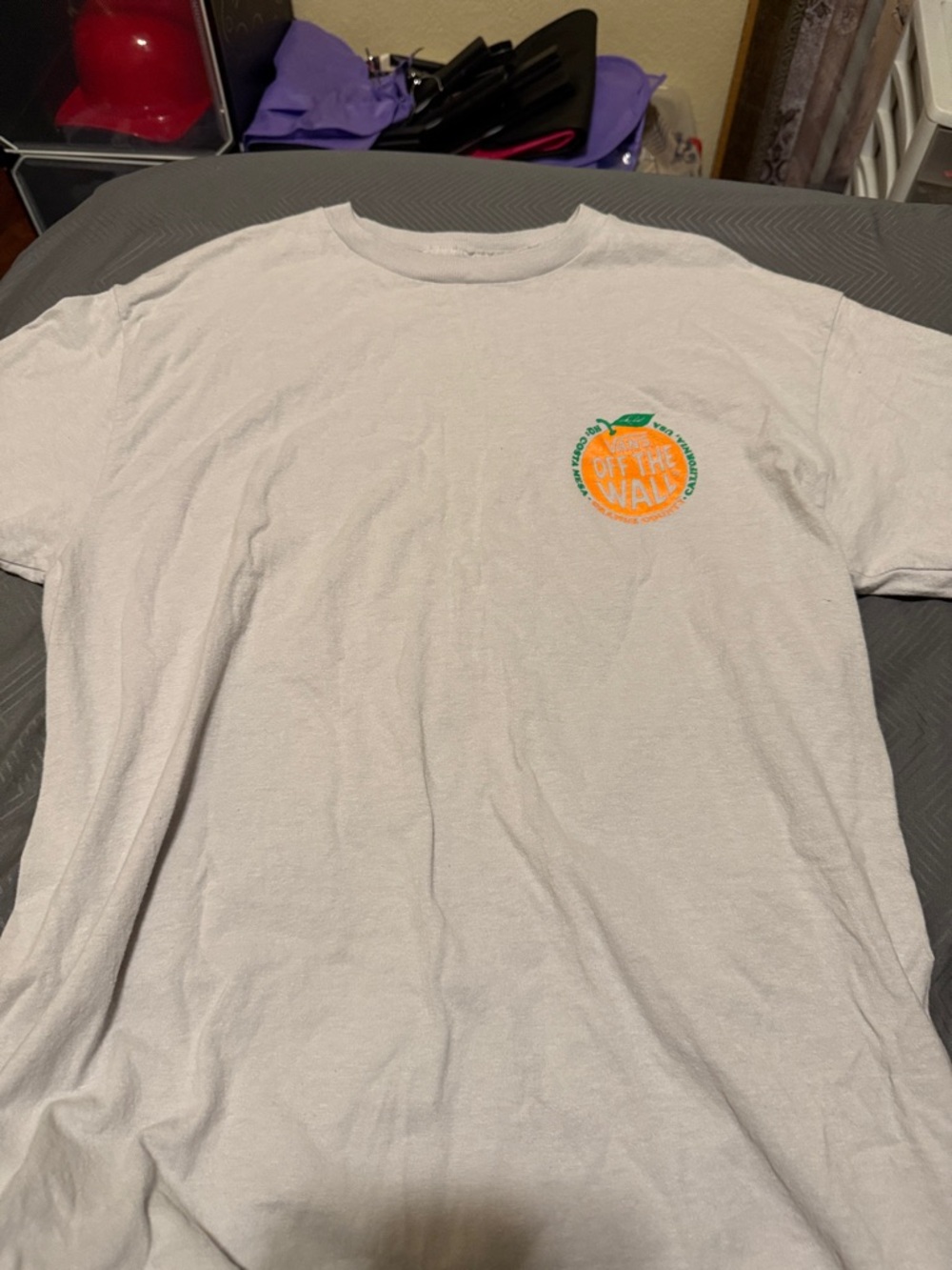 Vans White Short-Sleeve Tee with Orange 'Off The Wall' Graphic